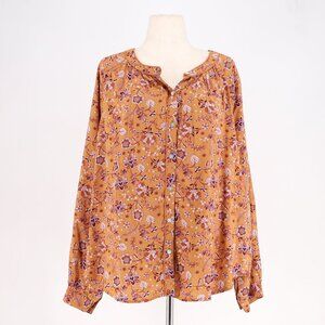 J.JILL Boho Floral Whisper Soft Button Up Top Blouse Rust Orange Purple Size 2X